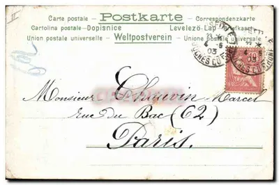 Chien Jack Russell — dessin d'un chien écrivant — éditeur Union postale universelle, n° 377 — Verso