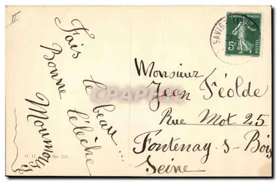 Kleine hond in een decor van eeuwiggroen — Gelukkig Nieuwjaar 1910 — H. H. No. 532 — Achterkant
