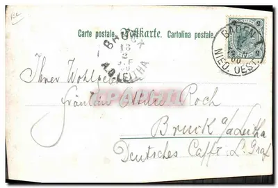 Junges Paar in traditionellem österreichischen Kleid — Landschaftsszene — E. DÖCKER, Serie VI, Wien — Rückseite