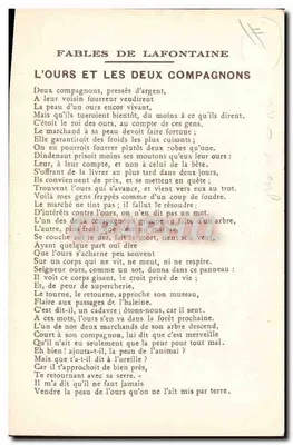 L'Orso e i due compagni — Fables di La Fontaine — su disegno di Gustave Doré — Collezione della Kolarsine e della Soluzione Pautaubeerge — Verso