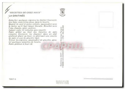 La Gratinée — przepis na duże cebule i pieczony chleb — Wydawnictwo EDY, 73000 CHAMBERY — Rewers