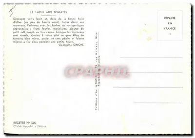 Kurczak z pomidorami — Przepis N° 605 — Wydawnictwo Sztuki Montluc, Nice — Rewers