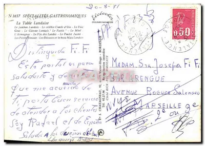 Stół landzki — specjalności kulinarnie — N° 1657 — Wydawca: L. Chatagneau, Bordeaux — Rewers