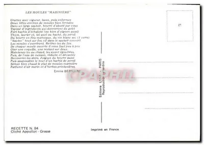 As Moulas "Marinière" — Receita N. 84 — Éditions LYNÁ — Paris — Verso
