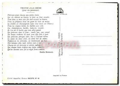 Truites à la Crème — Przepis — Éditions Dyna - Paris — Rewers