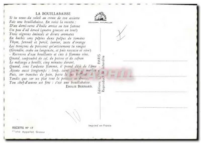 Receita da Bouillabaisse — Edições Lyna Paris — Receita N° 17 — Verso