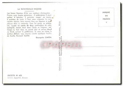 A Ratatouille Niçoise — receita — Edições d'Art Montluet, N° 623 — Verso