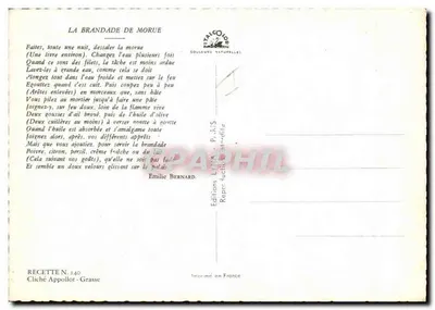 La Brandade de Morue — przepis — Éditions LINA - PARIS — Rewers