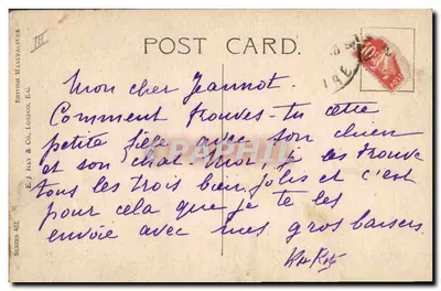 Enfant et animaux devant un feu — Serai-je soldat ou infirmière ? — E. J. Hey & Co., London, série 402 — Verso