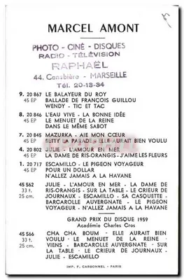 Marcel Amont — reklama dla Polydor — Fotografia André Nisak — Rewers