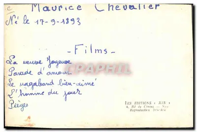 Maurice Chevalier — portret — Les Éditions (MAR) — Rewers