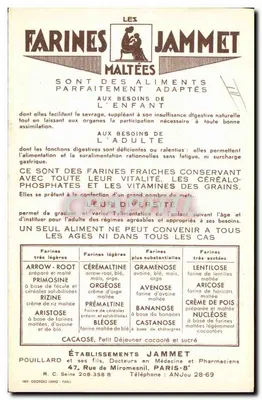 As Velhas Províncias da França — A Auvergne — Editado pelas Farines Jammet — Verso
