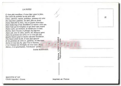 La Potée — Przepis N°107 — Wydawnictwo LYNÁ - PARIS — Rewers
