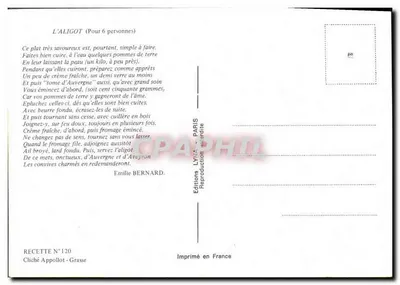 L'Aligot — Tradycyjna receptura — Wydawnictwo LYNIA, nr 120 — Rewers