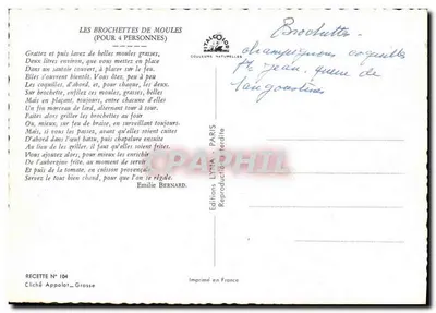 As Brochetas de Moules — Receita — Edições LYNIA PARIS — Verso