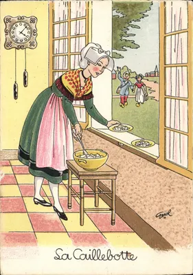 La Cailllebotte — cena de cozinha com crianças brincando ao ar livre — editor H. Isore & J. Doyez, n° 574