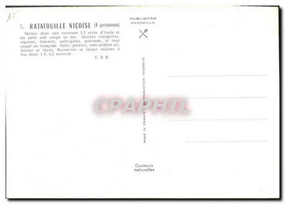 Natureza morta de legumes — receita de ratatouille nissena — Publistar Marseille — Verso