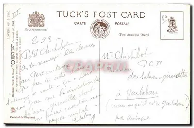 Tre cuccioli che giocano con le partiture musicali — Oilette — Tuck's Post Card — Verso