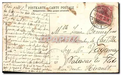 Dwie kobiety w strojach regionalnych — Lorrain i Alsacienne — wydawca Weitpostverein — Rewers