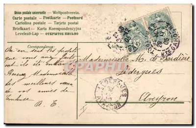 Flores azuis — Vaso verde — Carta postal de vœux — Verso