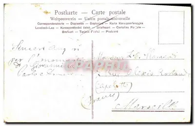 Dwie białe gołębie — wokół koszyka z różami — wydawca nieznany — Rewers