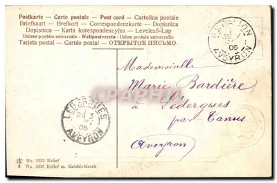 Viooltjes van mohn — Gelukkig Nieuwjaar — uitgever Relief, n° 5338 — Achterkant