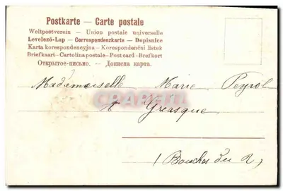 Pamiątka z Roquevaire — dekorowana kartka pocztowa z kwiatami — wydawca nieznany, numer serii nie widoczny — Rewers