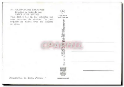 Sposób przygotowania potraw z morskich owoców — Gastronomia Francuska — Artaud & Cie, Nantes — Rewers