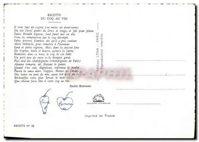 Kip met wijn — Recept N° 28 — Éditions LYNA - PARIS — Achterkant