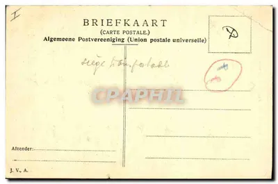 Chaise à dossier haut — chaise à dossier haut en chêne, 1er demi-siècle du XVIIe siècle — éditeur Algemeene Postvereeniging — Verso