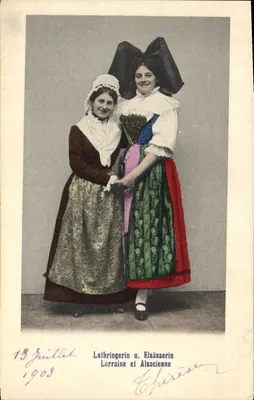 Lorraine e Alsaciana — Duas mulheres em trajes regionais — Editor Pichlers, n° 31