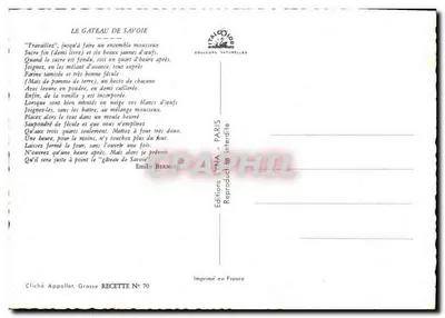 O Bolo de Saboia — Receita — Edições Dyna, Paris — Verso