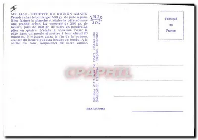 Receita do Kouign Amann — Edições de Arte JOS, série MX 1489 — Verso