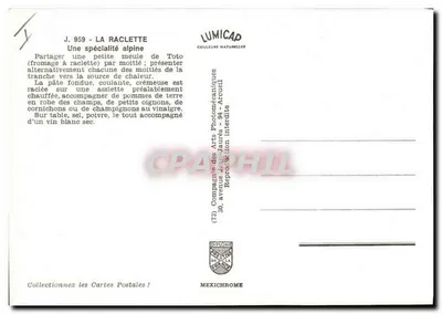 A Raclette — especialidade alpina — Lumicap — Verso