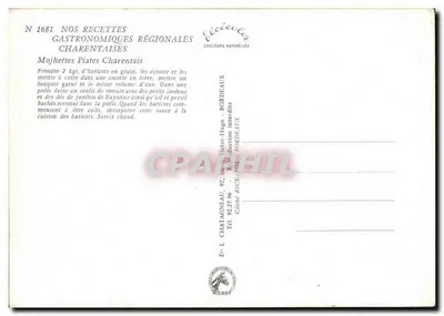 Mojhettes piates charentais — regionalna receptura — Élèce, N° 1681 — Rewers