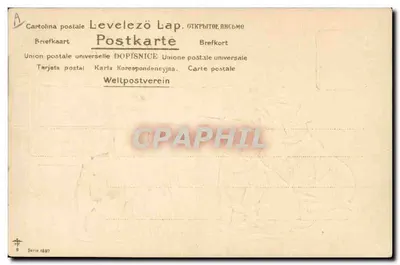 Cani che guardano un gatto — illustrazione — Union postale universelle, serie 1897 — Verso