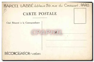 Stara pocztówka Reconcilation Valse Millandy Closset Vorelli Marcel Labbe Rue du Croissant Paris — Rewers