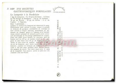 La Lamproie à la Bordelaise — Przepis kulinarny — Élécé, nr 1689 — Rewers