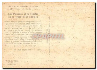 Ryby i prawdziwa receptura bouillabaisse — Kolory i światło Francji — Wydawnictwo Yvon — n° 46 — Rewers