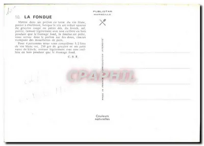 Fondue — receita — Publistar Marselha n°10 — Verso