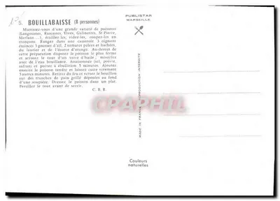 Bouillabaisse — przepis na 8 osób — Publistar Marseille — Rewers