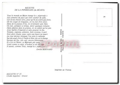 Sposób przygotowania Piperrade — Wydawnictwo L'INA — Sposób N° 25 — Rewers