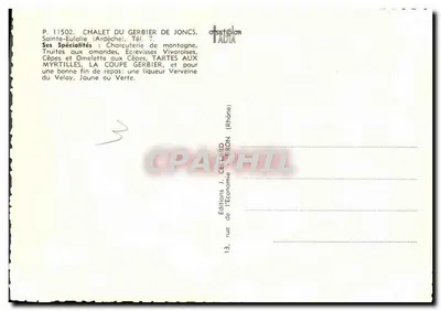 Chalet du Gerbier de Joncs — Sainte-Eulalie (Ardèche) — Éditions J. Gellard — Verso