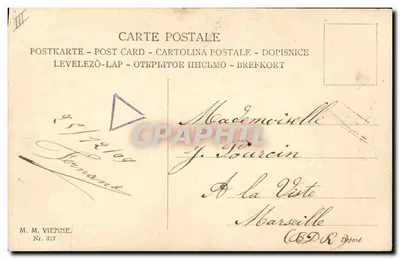 Meisje en hond voor een kerstboom — uitgever M. M. Vienne, n° 327 — Achterkant