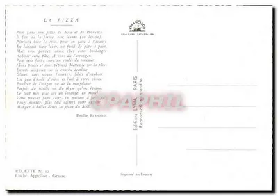 A Pizza Provençal — receita de Nice — Edições LYNÁ - PARIS — Verso