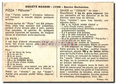 Duas pizzas salgadas — receita da Sociedade Massimi — Lyon — Verso