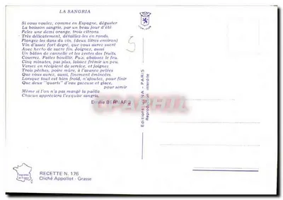 A Sangria — Receita n°176 — Edições Léon DANA - Grasse — Verso