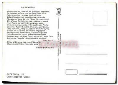 La Sangria — Przepis N. 176 — Wydawnictwo LYNACOLOR — Rewers