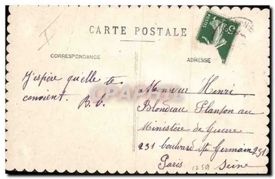 Singe en costume féminin — avec bouquet et poisson — carte postale humoristique — Verso