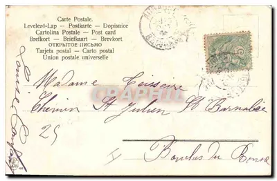 Fleurs — bouquet de marguerites et bleuets — carte postale — Verso